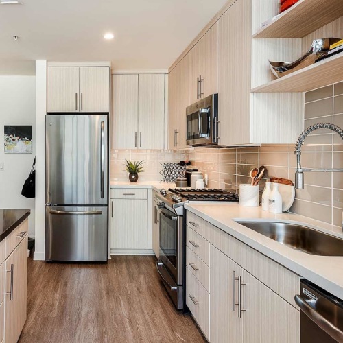 Well-lit kitchen with ample counter space